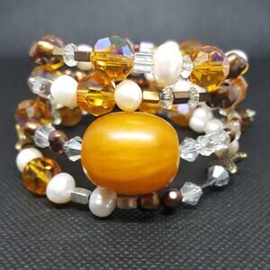 NEW Boho Crystal, Cultured Freshwater Pearl, Glass Bead and Baltic EggYolk Amber